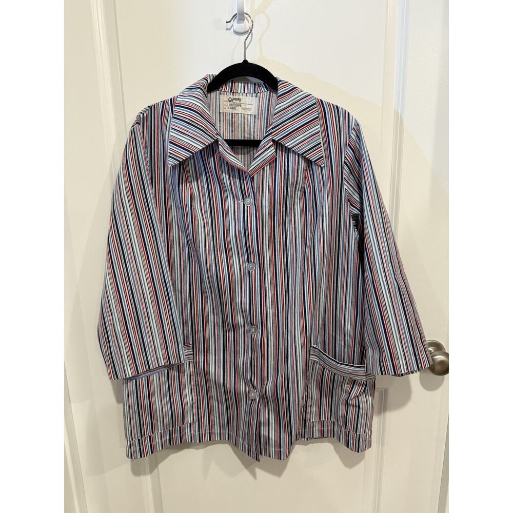 Vintage Angelica Uniform Shirt Red White Blue Stripe Long Sleeve Blazer Sz Large